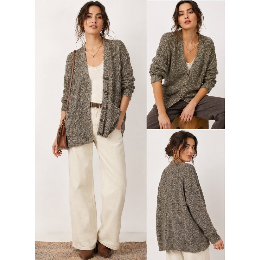 John + Jenn Cardigan XS Cotton Chunky Knit Button Front Pocket Sweater $108